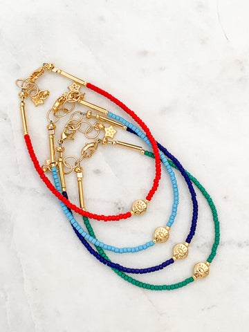 Quaintrelle Stay Protected Evil Eye Skinny Beaded Bracelet