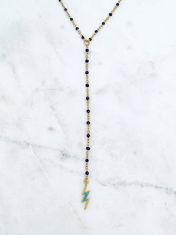 Quaintrelle Navy Lightning Bolt Charm Necklace