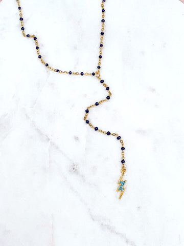 Quaintrelle Navy Lightning Bolt Charm Necklace