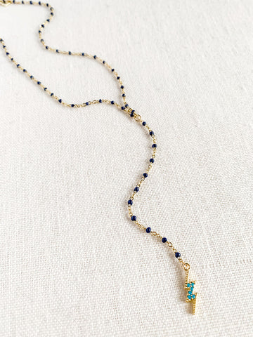 Quaintrelle Navy Lightning Bolt Charm Necklace