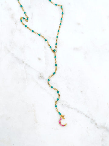 Quaintrelle Green Moon Drop Charm Necklace