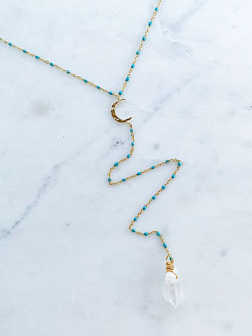 Quaintrelle Moon Dreamer Quartz Crystal Drop Necklace